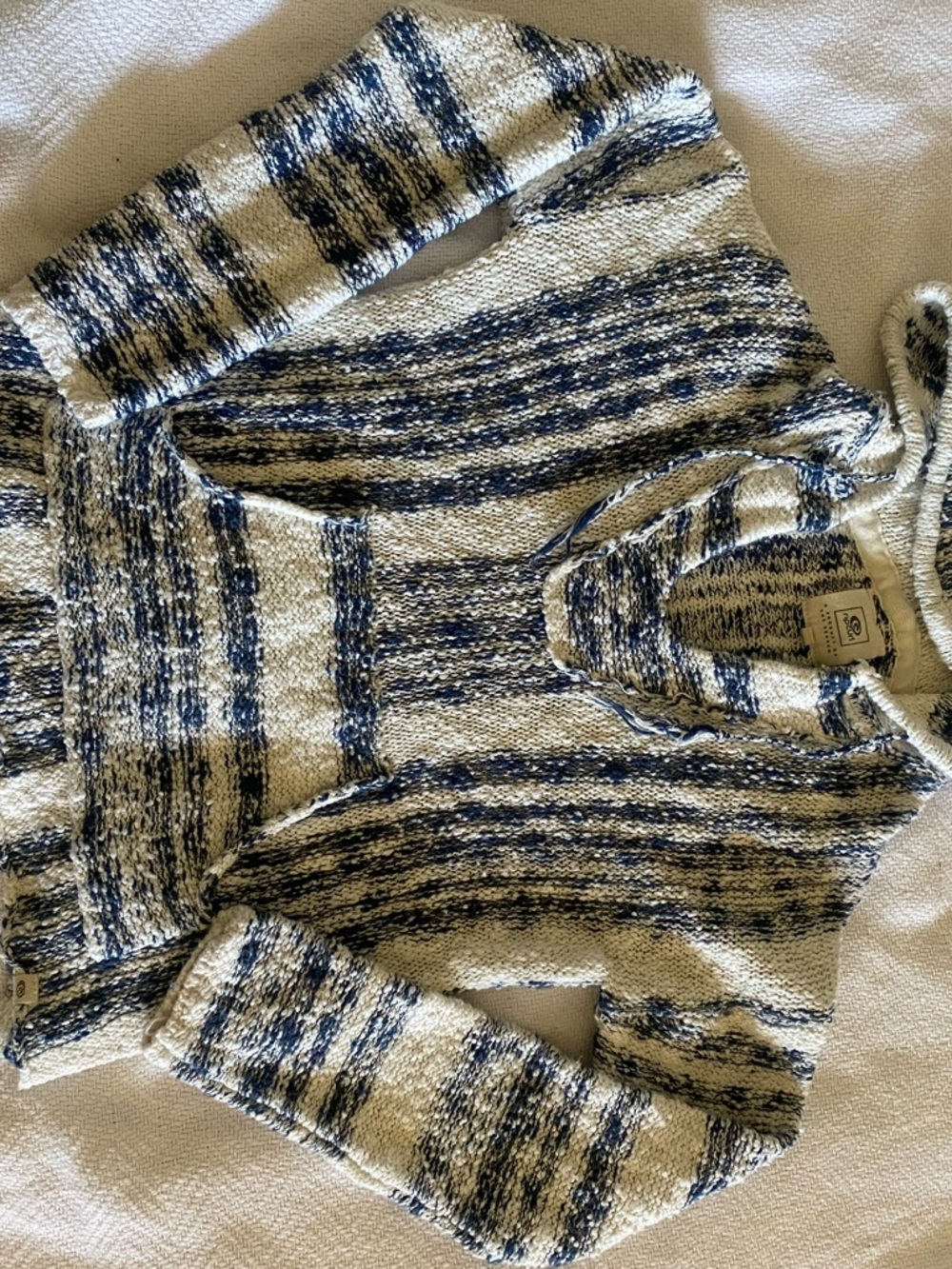Rip Curl Cream and Blue Striped Hooded V-Neck Pullover - Picture 4 of 6